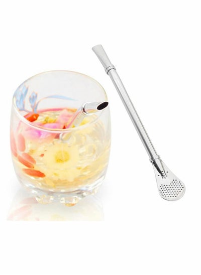 Buy Stainless Steel Drinking Spoon Straws Spoons Mate Straw Filter Loose Leaf Tea Infuser Barware Strainer Stirring Straws, Silver 1 Pcs in UAE