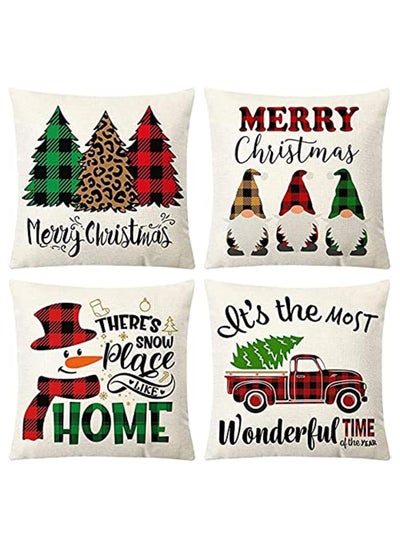 اشتري Christmas Pillow Covers 18x18 Inch Set of 4 Farmhouse Pillow Covers Holiday Rustic Linen Pillow Case for Sofa Couch(B) في الامارات