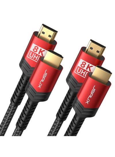 Buy 8K Hdmi Cables 2.1 2 Pack 6Ft 48Gbps 8K & 4K Ultra High Speed Braided Hdmi Cord 4K@120Hz 144Hz 8K@60Hz Hdcp 2.2 & 2.3 Hdr 10 Earc Compatible With Laptop Monitor Uhd Tv Ps5 Ps4 Dolby Red in UAE