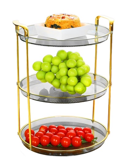 Buy Multi-Tier Fruit Serving Trays with Gold Handles Home Decorative Round-End Table plates For Food Party Cake Stand Pastry Perfume Cocktail And Dining Coffee in UAE