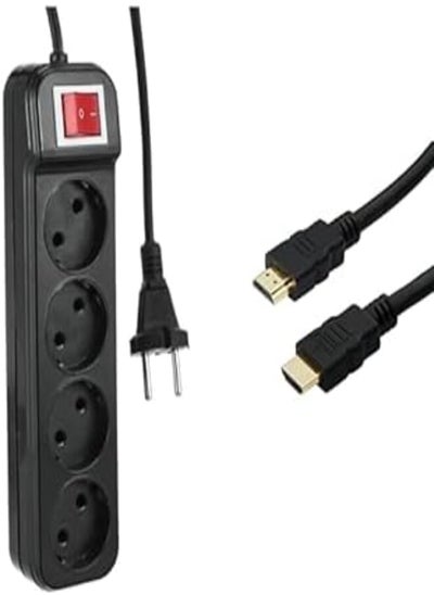 Buy TV Essential Bundle (Zero z20 power strip joint 4 sockets with power button - black, 1.5m + Keendex kx 2513 high-speed digital video with audio hdmi cable 4k, 5 meters - black, Ethernet) in Egypt