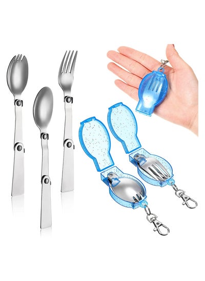 Buy Foldable Fork and Spoon Set 3Pcs Portable Silverware Set with Case Stainless Steel Folding Spoon Fork Set Portable Utensils Set Flatware Travel Utensils for Travel Camping Picnic Outdoor Activities in Saudi Arabia