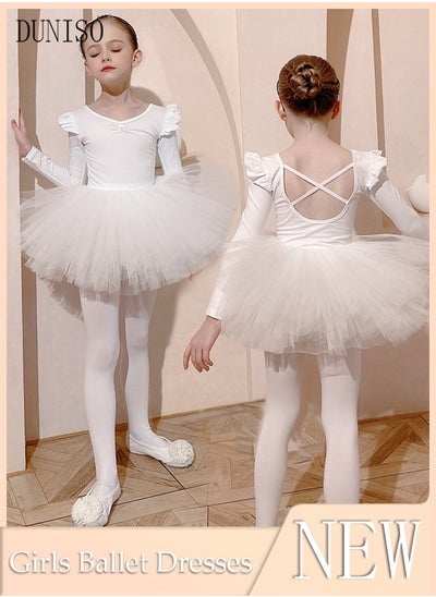 Buy Girls Ballet Dresses Leotards with Skirt Dance Dress Long sleeve Ballerina Tutu Outfit Cotton Dress Ballet Skirt Mini Skirt Princess Dresses Dance Wear Clothes for Little Girl in UAE