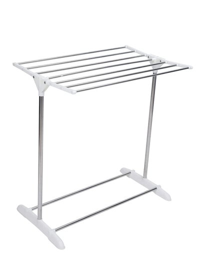 Buy Floor Standing Drying Rack Clothes Towel Rail Stand Foldable Stainless Steel Dryer For Laundry Baby Diapers in UAE