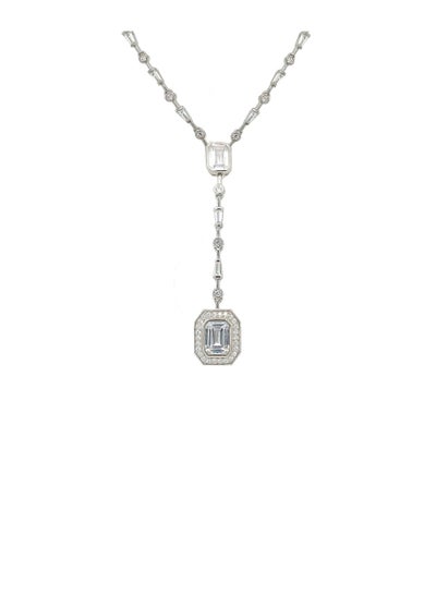 Buy Asfour Crystal 925 Silver Rectangle Necklace With Clear Zircon Lobes - Silver in Egypt
