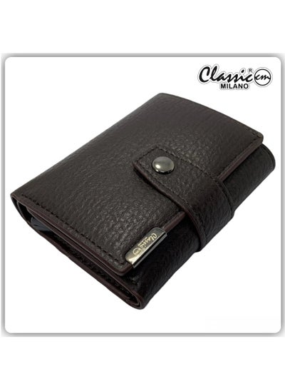 اشتري Classic Milano Synthetic Wallet for men; RFID Mens Wallet Automatic Cardholder (Brown) by Milano Leather في الامارات