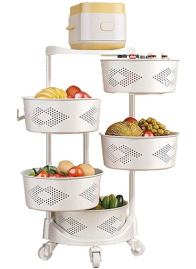 Buy Fruit Vegetable Basket for Kitchen, Rotating Storage Rack, 5 Tier Rolling Cart Basket with top lid,with 4 Movable Wheelswhite in Saudi Arabia