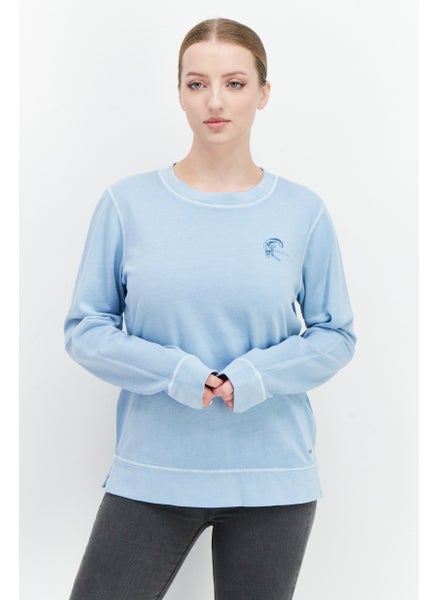 Buy Women Crew Neck Long Sleeve Solid Sweater, Light Blue in Saudi Arabia