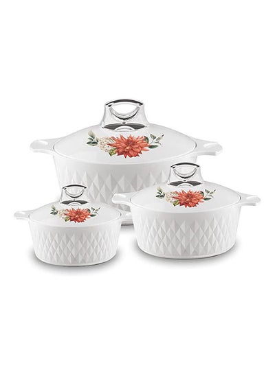 Buy Casserole Diamond Set Of 3 Pcs 1.5L, 2.5L, 3.5L Stainless Steel Insulated Hotpot Food Warmer White in UAE