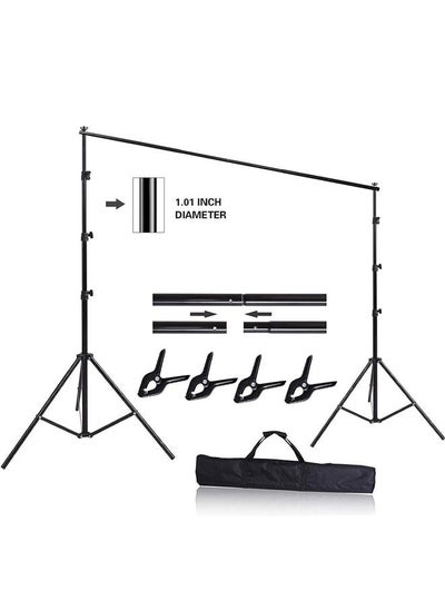 اشتري Padom 10 x 10Ft Photo Video Studio Heavy Duty Adjustable Muslin Backdrop Stand Background Support System Kit for Photography with Carrying Bag，4 Pcs Spring Clamps (3M*3M) في الامارات