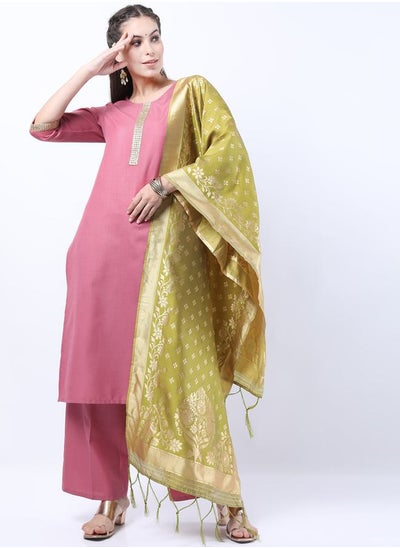 اشتري Sequin Detail Embroidered Kurta and Palazzo with Floral Texture Dupatta في السعودية