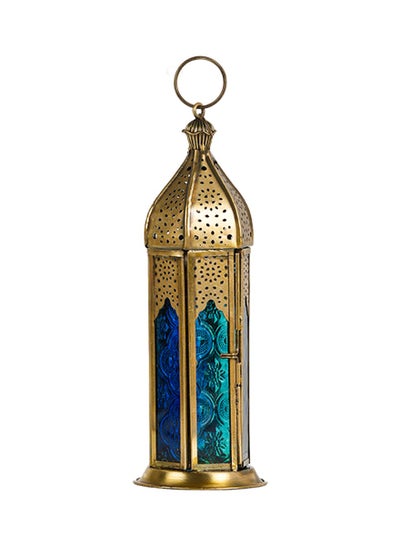 Buy HilalFul Brass Antique Blue Turquoise Decorative Candle Holder Lantern - Tall | For Home Decor in Eid, Ramadan, Wedding | Living Room, Bedroom, Indoor, Outdoor Decoration | Islamic Themed | Moroccan in UAE