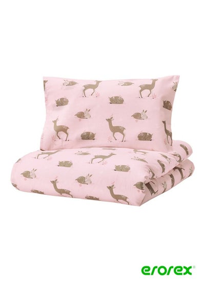 Buy Duvet cover 1 pillowcase for cot deer pattern pink 110x125/35x55 cm in Saudi Arabia