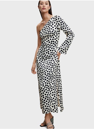 Buy One Shoulder Polka Dot Dress in UAE