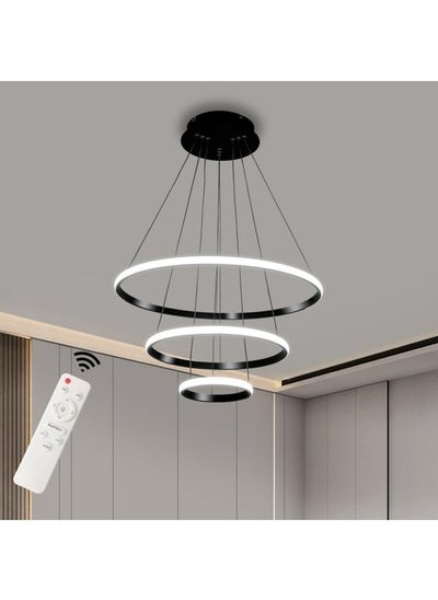 Buy Modern LED Pendant Light, 3 Ring Black Chandeliers Fixture Dimmable with Remote Control 3-Color LED Ceiling Light for Bedroom, Living Room, Dining Room, Kitchen in UAE