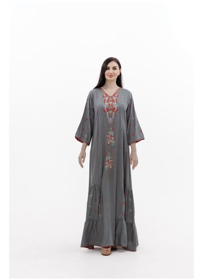 اشتري LONG VISCOSE GREY COLOUR EMBROIDERED ARABIC JALABIYA DRESS في الامارات