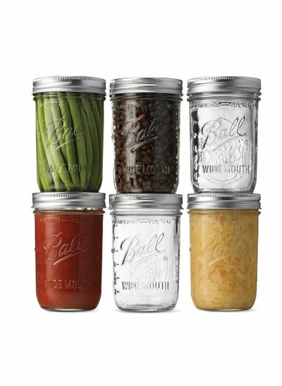 Buy Ball Wide Mouth Mason Jars (16 oz/Capacity) [6 Pack] with Airtight lids and Bands. For Canning, Fermenting, Pickling, Decor - Freezing, Microwave And Dishwasher Safe in Saudi Arabia