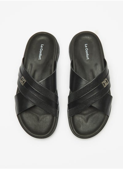 Buy Textured Slip-On Cross Strap Sandals in UAE