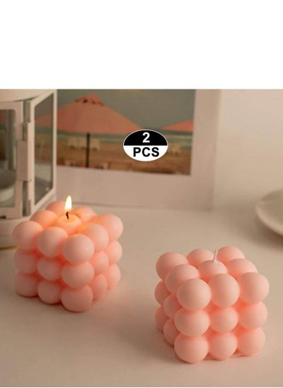 Buy Scented cube candles of pink soy wax 2 pieces in Saudi Arabia