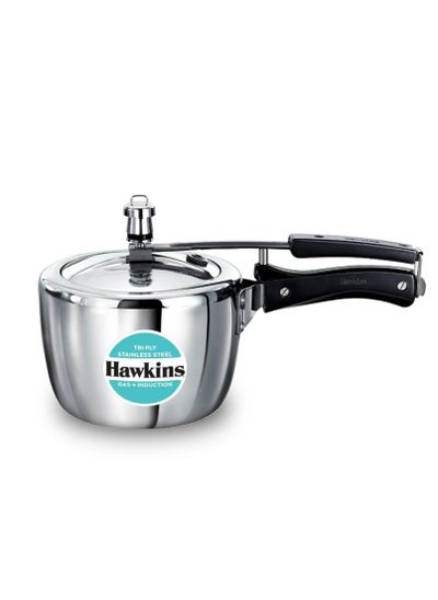 Buy Hawkins 2.5 Litre Triply Stainless Steel Pressure Cooker, Inner Lid Cooker, Silver (HSST25) in UAE