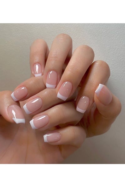 Buy French Tip Press On Nails - Package Soft Gel French Fake Nails Short, Salon-quality Press On Nails, Seamless Glue-on Nails for Woman Nail Art Manicure in UAE