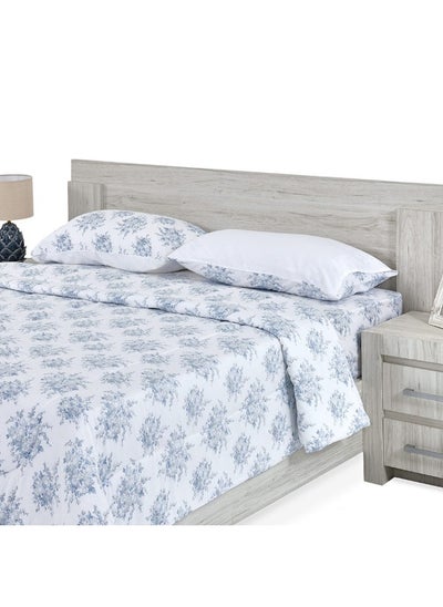 Buy Flora Queen - Sized Comforter Set White And Blue - 230X220Cm in UAE