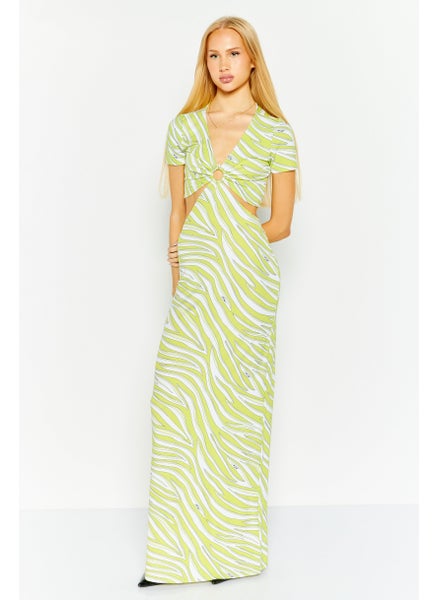 Buy Women Allover Printed Cutout Detail Maxi Dress, Lime Green Combo in UAE