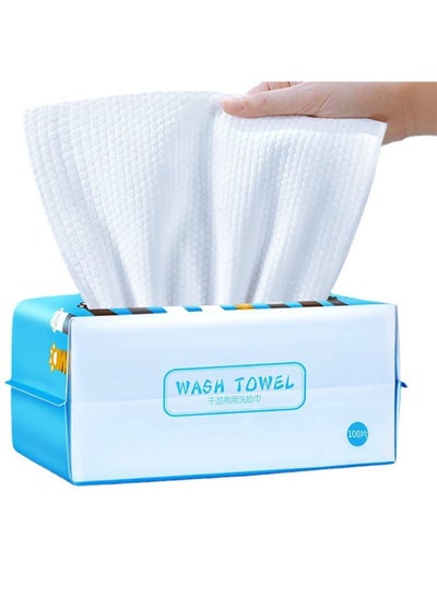 Buy Facial Wipes, Disposable Face Towel Cotton Soft Towelettes, 100 Removable Tissues for Washing and Drying for Cleansing and Skincare, Baby Dry & Wet Facial Wipes, Thick Makeup Remover Cleansing Wipes in Saudi Arabia