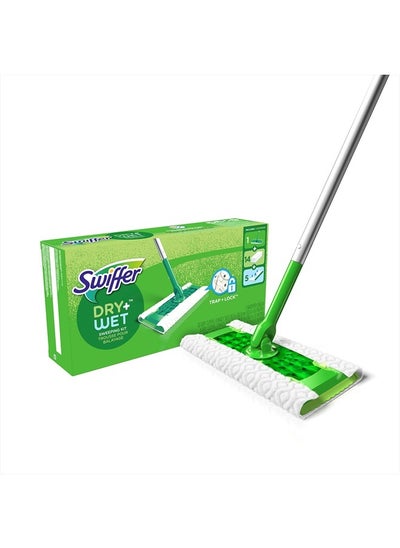 Buy Swiffer Multi-Surface Kit for Floor Cleaning, Kit Includes 1 Sweeper, 14 Dry Sweeping Cloths, 5 Wet Mopping Cloths,20 Piece Set in UAE