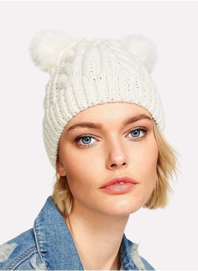 Buy Pom Pom Ear Cable Knit Beanie Hat in UAE