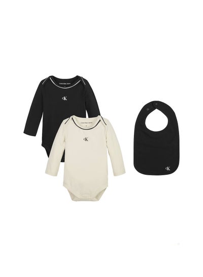Buy Baby's Bodysuit And Bib Giftpack, Cotton, Black/ White in UAE