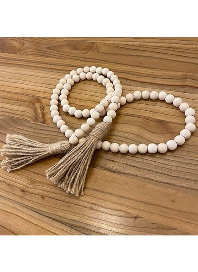 Buy Tassels Farmhouse Beads 150Cm Wood Bead Garland with Tassels Rustic Country Decor Prayer Boho Beads Big Wall Hanging Decor in Saudi Arabia