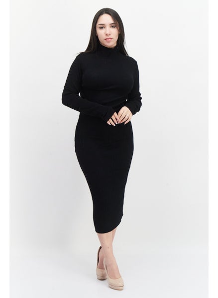 Buy Women Knitted Maxi Dress, Black in UAE