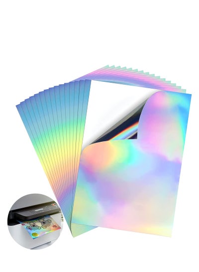 اشتري Printable-10pcs Holographic Dries Quickly Waterproof Sticker Paper Rainbow Vinyl Sticker Paper, A4 Size, 8.25 x 11.7 Inches, for Inkjet Printer & Laser Printer في السعودية