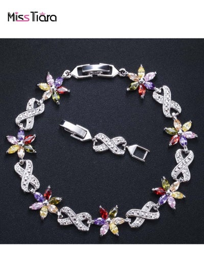 Buy Gold Plated with Sparkling Flower Shape AAA+ zircon Bracelet for Women Ideal For Wedding Prom Pageant and Party in UAE