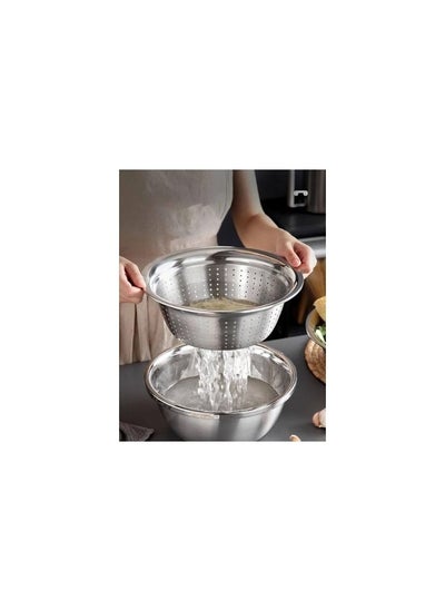 Buy 3-In-1 Stainless Steel Grater Basin Drain Basket Washing Bowl Set Silver 27.00*10.50*27.00cm in Egypt