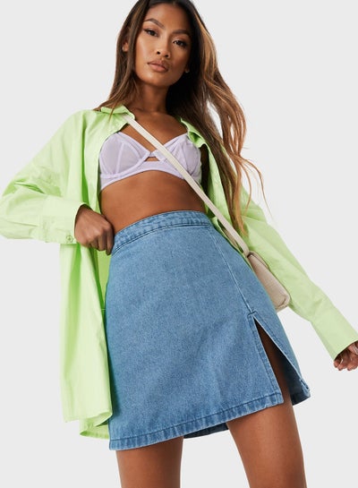 Buy Split Hem Denim Mini Skirt in Saudi Arabia