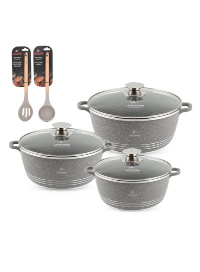 Buy Cookware Set 8 pieces - Pots set Induction Bottom, Granite Non Stick Coating 100% PFOA FREE, Die Cast Cooking Set include Casseroles And Kitchen Utensils in UAE