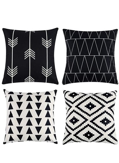 اشتري Set of 4 Pillowcases Decorative Geometric Square 18 x 18 Inches Throw Pillow Covers - Modern Pattern Linen Pillow Cushion Case for Sofa Couch Bed Home Car Office Decor في السعودية