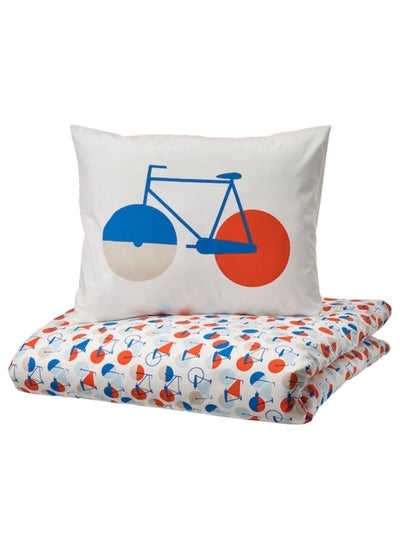 اشتري Duvet Cover And Pillowcase, Bicycle Pattern, 150X200/50X80 Cm في السعودية