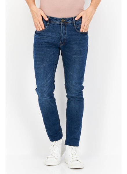 اشتري Men Slim Fit Stretchable Washed Denim Jeans, Blue في الامارات