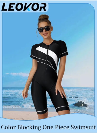 Buy Womens One Piece Swimsuit Long Sleeve Rash Guard UV Protection Printed Bathing Suits Surfing Swimwear Zip Front Wetsuit Swimming Costume Set in Saudi Arabia