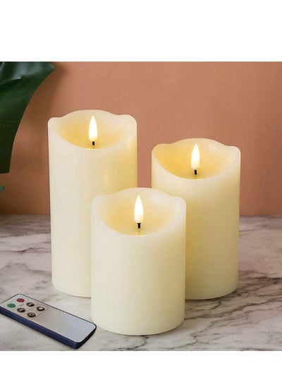 Buy COOLBABY Off-White Flameless Candle with Remote Flicker Simulation Real Candle LED Battery Candle 3-Piece Set in UAE