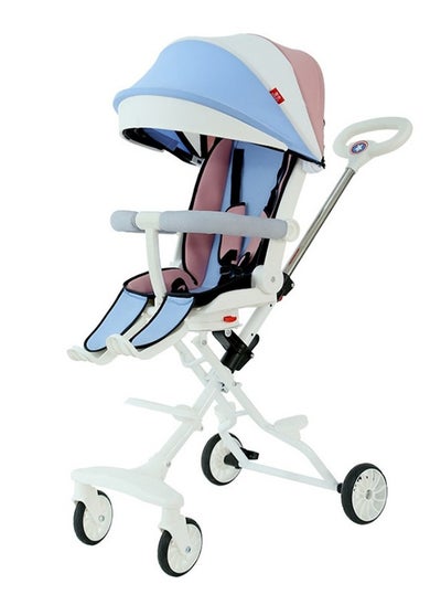 Buy 3-in-1 Multifunctional One - Click Folding And Llightweight Two Way Push Baby Stroller With Rainbow Full Shed And One-key rotation + Dinner Plate + Foot Rest + Mattress Cushion -White in Saudi Arabia