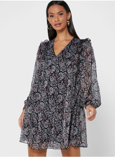 Buy V-Neck Printed Dress in Saudi Arabia