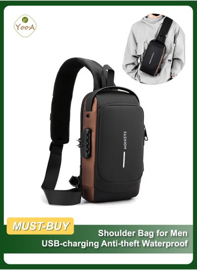 اشتري USB-charging Anti-theft Waterproof Shoulder Bag for Men, Lightweight Stylish Sling Chest Bag, Suitable for Sports&Motorcycle&Everyday Use (31x16x9cm, Black&Gold) في الامارات