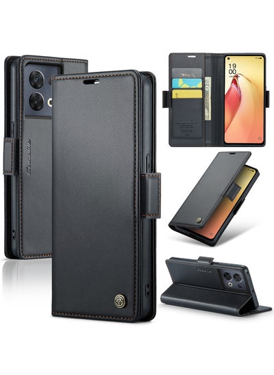 Buy Flip Wallet Case For OPPO Reno 8 Pro 5G [RFID Blocking] PU Leather Wallet Flip Folio Case with Card Holder Kickstand Shockproof Phone Cover (Black) in Egypt