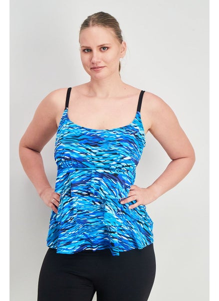 Buy Women Scoop Neckline Printed Tummy,Control Tankini Top, Blue in Saudi Arabia