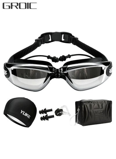 Buy 5 Pieces Adjustable Swimming Goggles Sets Anti-Leak, Anti-Fog,with Swimming Cap,Nose Clip Ear Plugs,Waterproof Bag Case , Suitable for Adult Men ,Women ,Teenagers,Beginners, Professionals in UAE