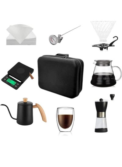 اشتري V60 Pour Over Coffee Set, 9-Piece Drip Coffee Maker Set, Hand Brewing Coffee Accessories Kit, All In 1 Portable Travel Bag 42*16*28cm في السعودية